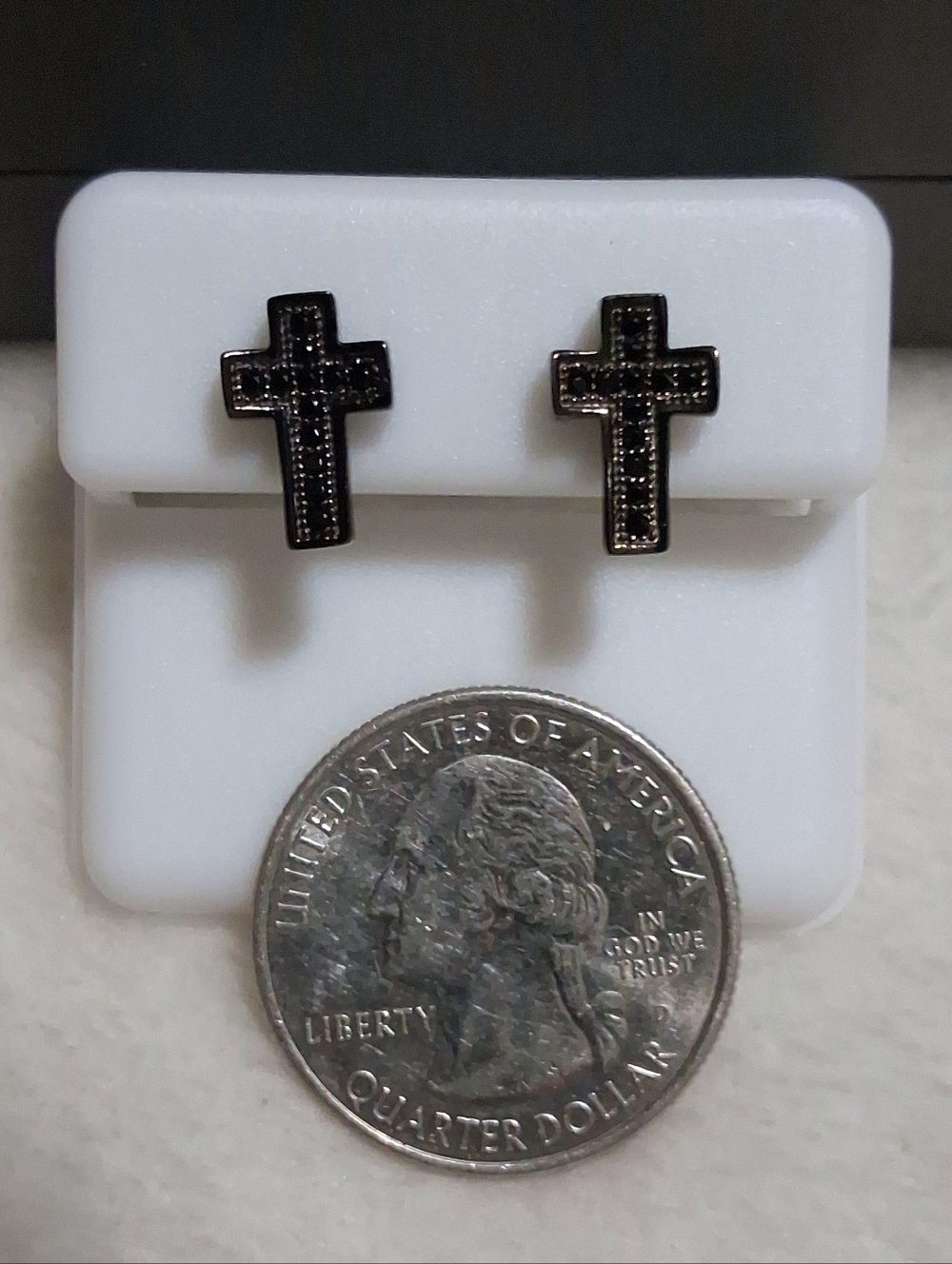 925 Black Rhodium Black Onyx CZ Cross Earrings